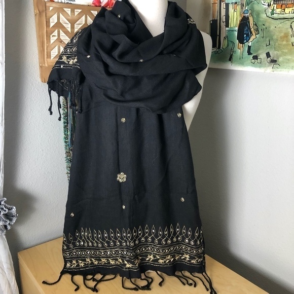 A. BROD Seqiuned & Embroidered Scarf - Picture 1 of 8